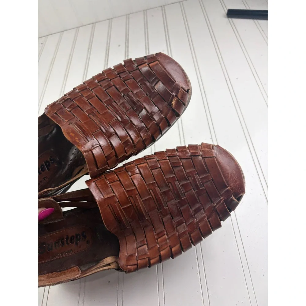Sunsteps Brown Woven Leather Slip On Huaraches Men's Size 8.5 Women's Size 10